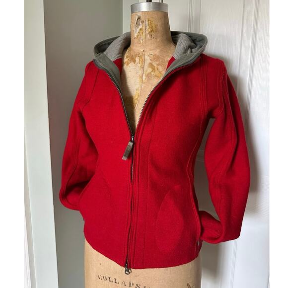 FRAUENSCHUH Red jacket wool hooded gray Full Zip Pockets Xs limited edition ski - Picture 11 of 16